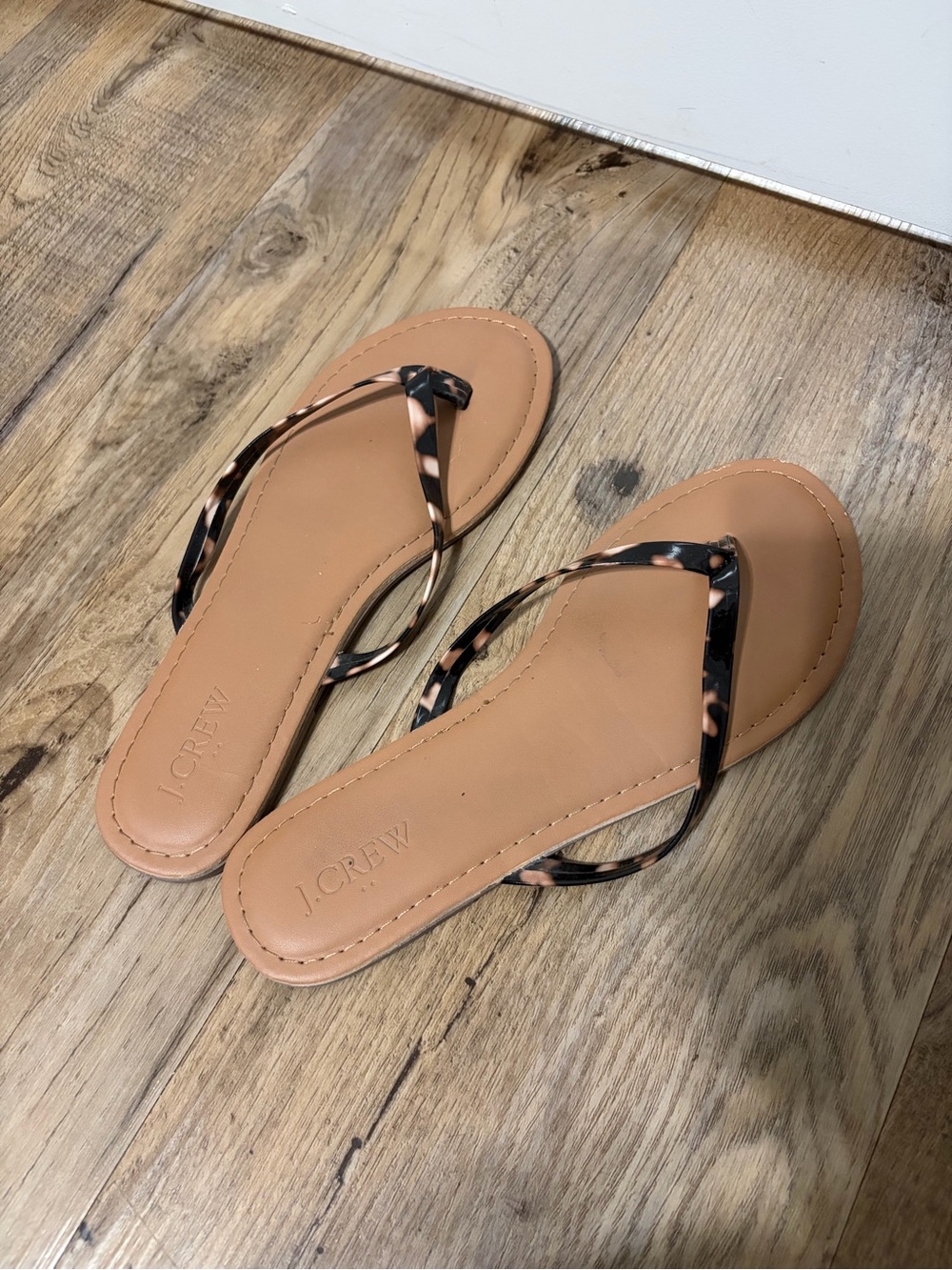 J. Crew Tan Sandal with Tortoiseshell-Patterned Straps